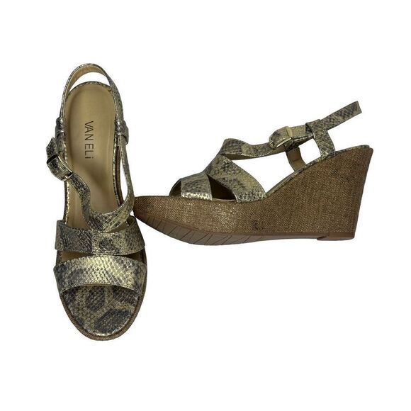 VANELi Gold Metallic Snakeskin Wedge Sandals 
Size 9 1/2 - Picture 1 of 12